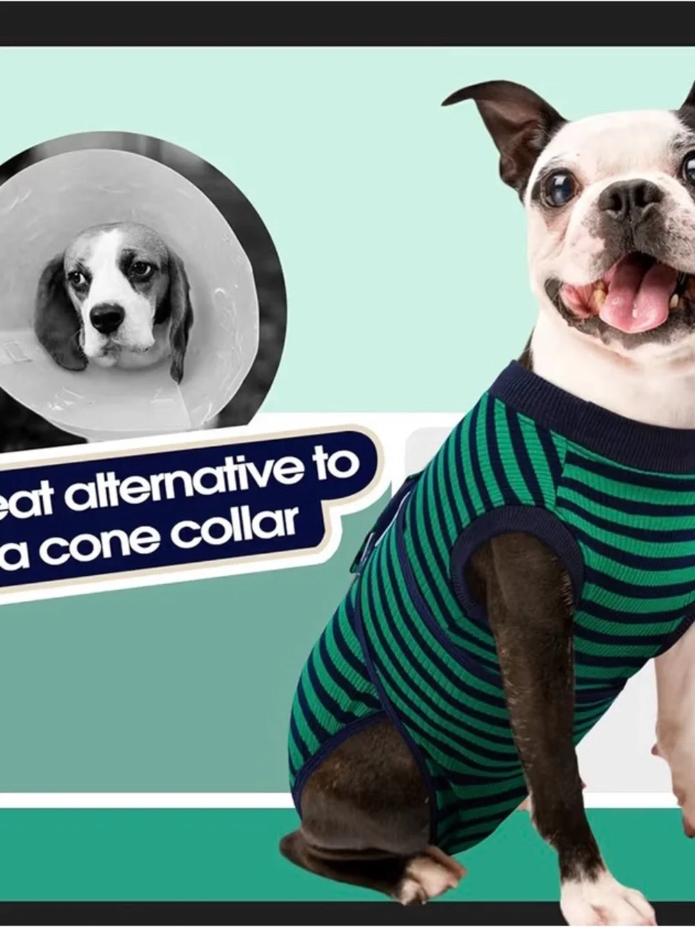 Green & Black Striped Dog Recovery Suit - Soft Post-Surgery Wrap